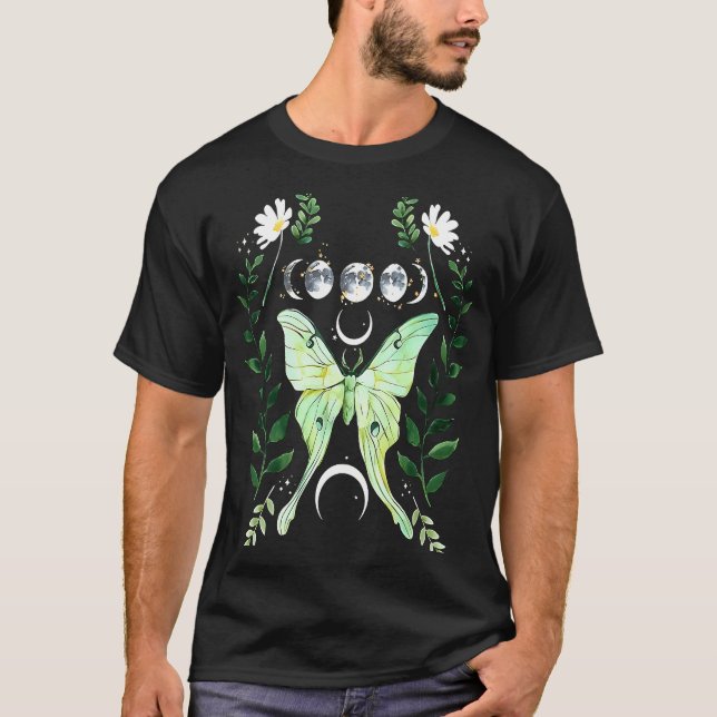 T-shirt Green Luna Moth Witchk Dark Academia Moon Gothic C (Devant)