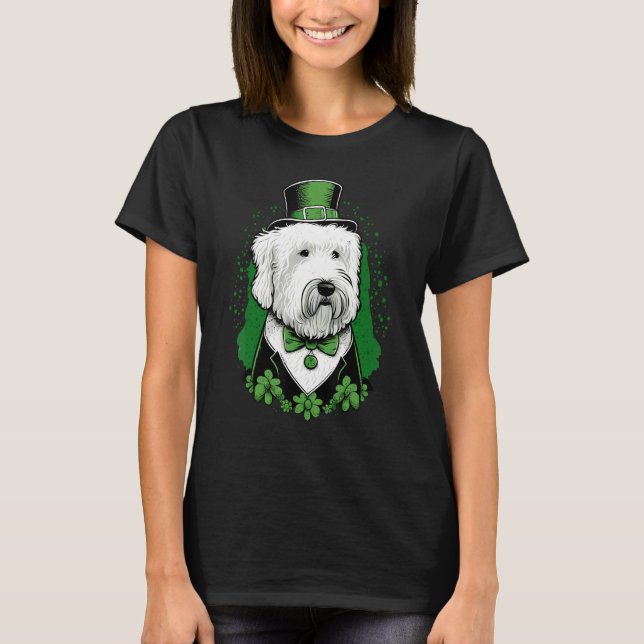 T-shirt Green Old English Sheepdog shamrock St Patricks Da (Devant)