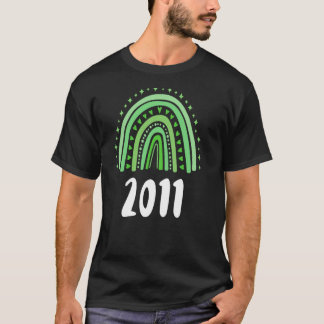 T-shirt Green Rainbow Année De Naissance 2011 Anniversaire