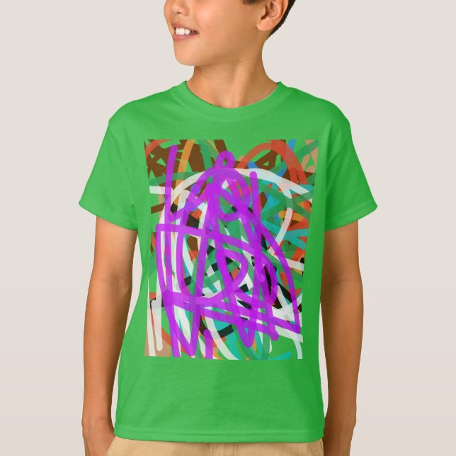 T-shirt Green Scribble Street Art Kids Shirt (Devant)