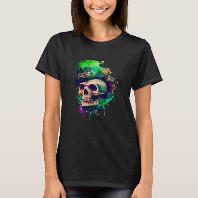T-shirt Green Shamrock Skull Irish Ireland St Patricks Day (Devant)
