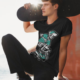 T-shirt Green Skeleton équitation Skateboard Cool Graphism