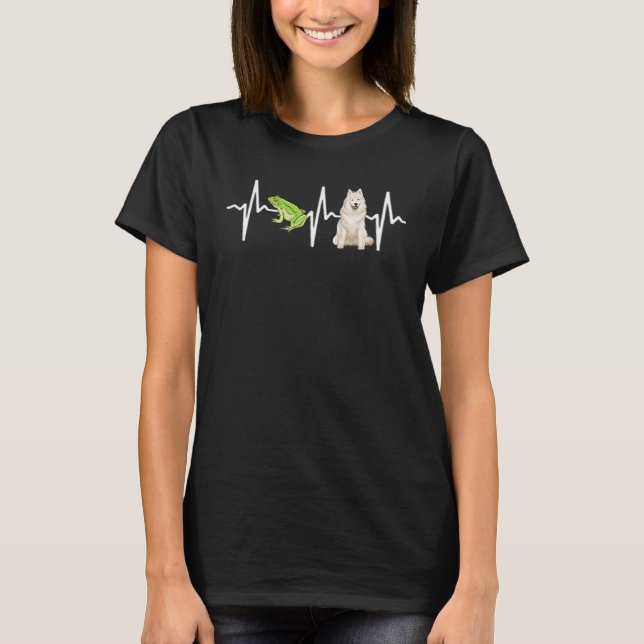 T-shirt Green Tree Frog Samoyed Heartbeat Dog (Devant)