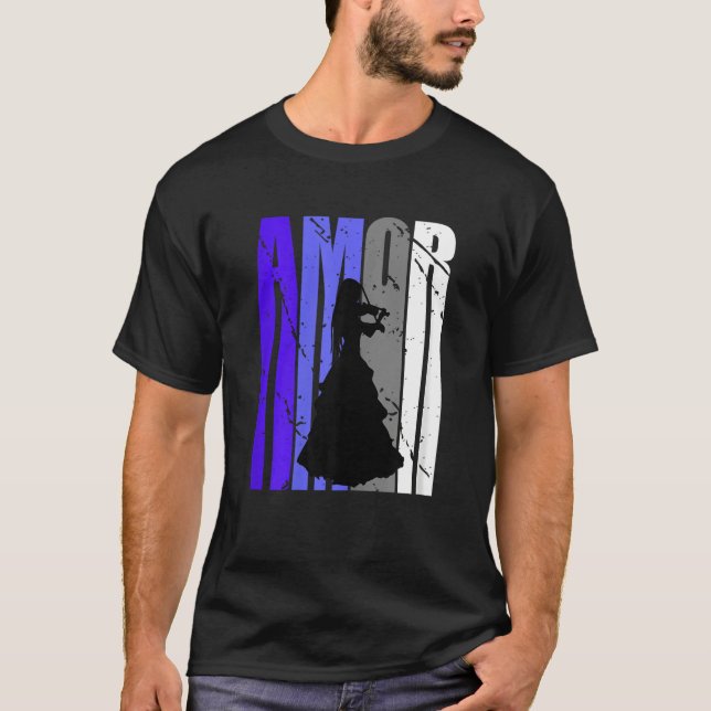 T-shirt Green Violin Distressed Amor Violinist Inspiration (Devant)