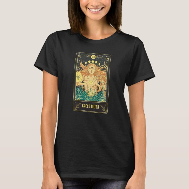 T-shirt Green Witch Tarot Card Pagan Wicca Wiccan Retro Vi (Devant)