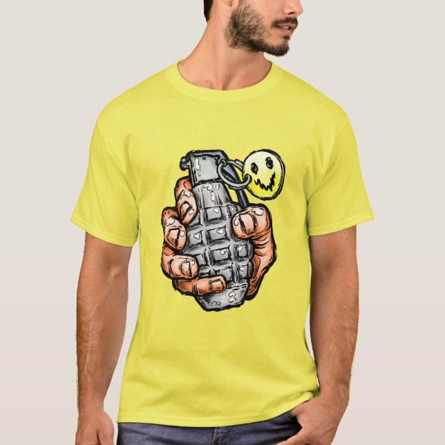 T-shirt Grenade À La Main Avec Un Visage Heureux, Style Co (Devant)