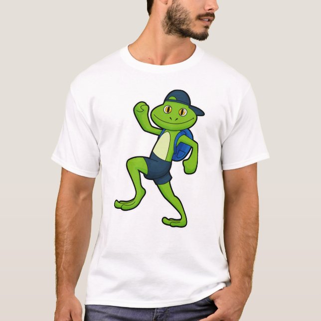 T-shirt Grenouille à la course avec sac à dos et Casquette (Devant)