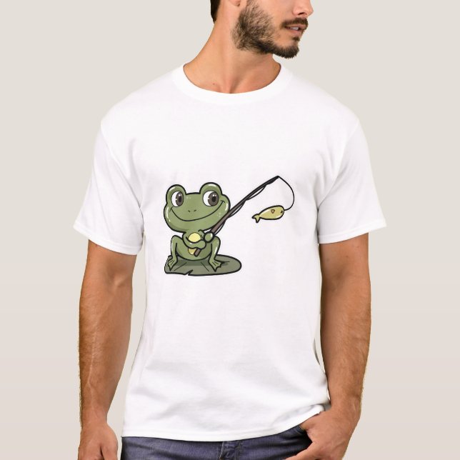 T-shirt Grenouille à la pêche avec canne à pêche (Devant)