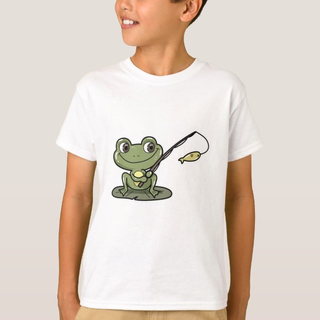T-shirt Grenouille à la pêche avec canne à pêche (Devant)