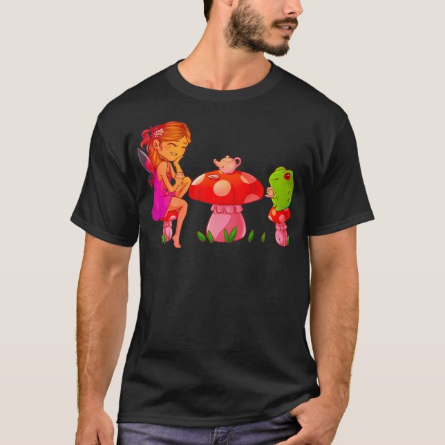 T-shirt Grenouille Avec Champignons Faidés Thé Kawaii Cott (Devant)