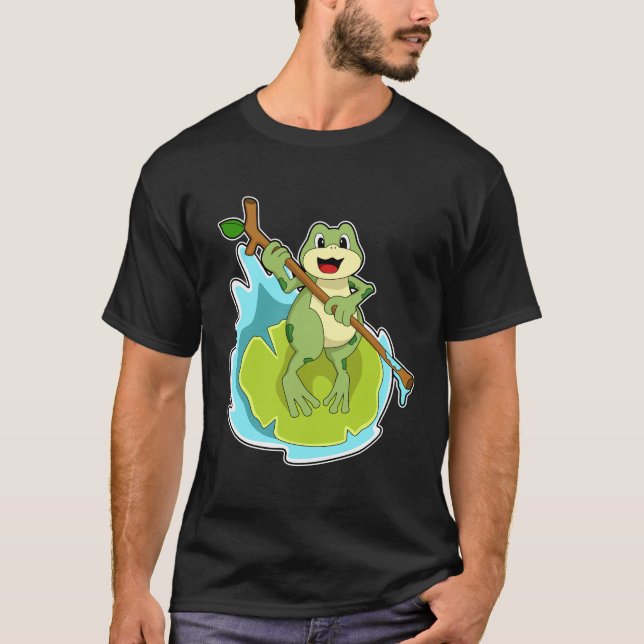 T-shirt Grenouille comme randonneur avec bâton (Devant)