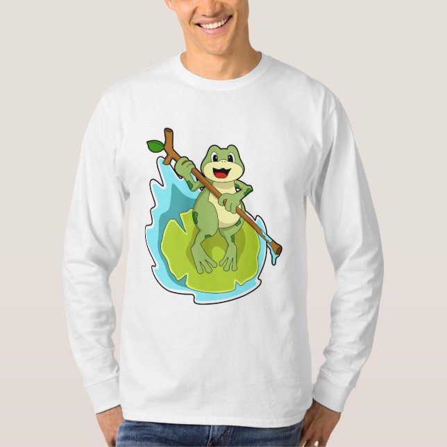 T-shirt Grenouille comme randonneur avec bâton (Devant)