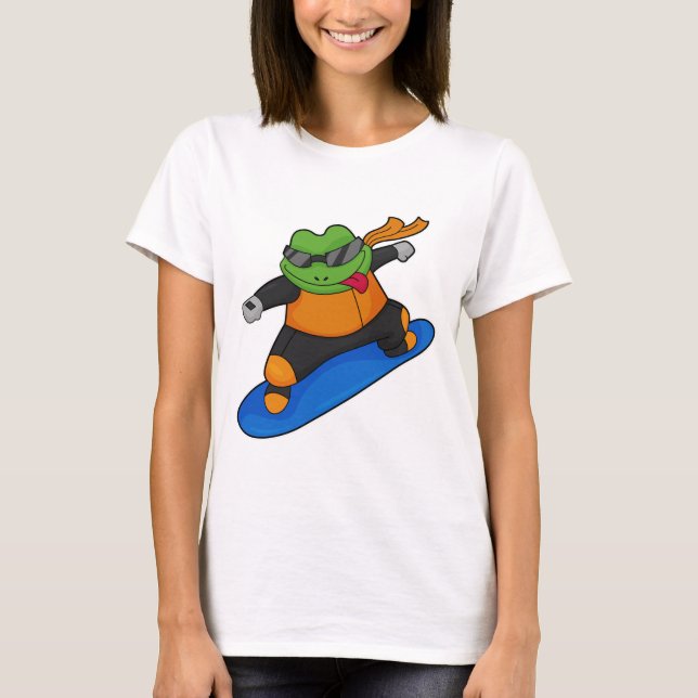 T-shirt Grenouille en snowobarder avec snowboard (Devant)