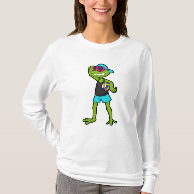T-shirt Grenouille en tant que joueur de volleyball avec v (Devant)