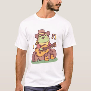 T-shirt Grenouille Mignonne Avec Chapeau de Cowboy et Guit