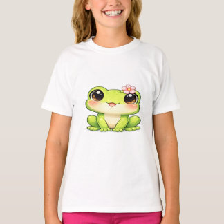 T-shirt Grenouille mignonne Kawaii avec fleur rose