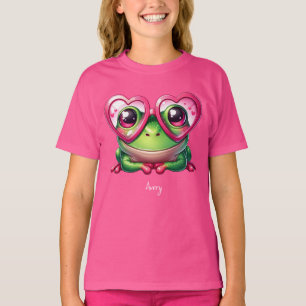 T-shirt Grenouille mignonne portant des lunettes cardiaque