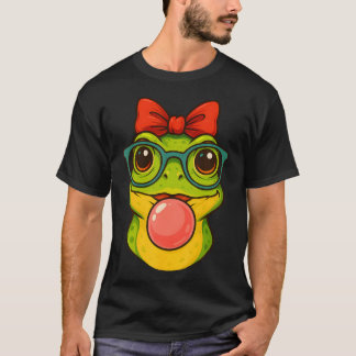 T-shirt Grenouille Mignonne Portant des Lunettes et Souffl