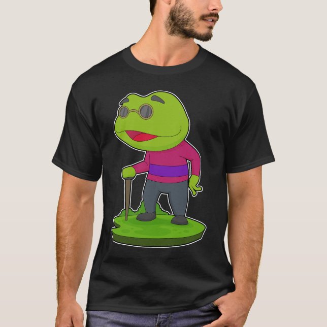 T-shirt Grenouille Pensioner bâton de marche (Devant)