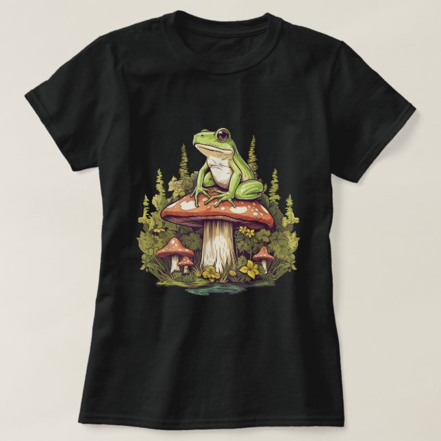T-shirt Grenouille Sur Champignons Cottagecore (Design devant)