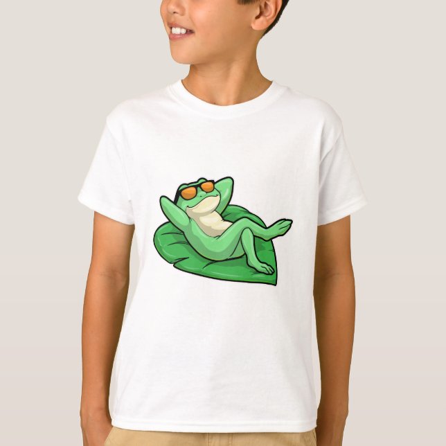 T-shirt Grenouille sur la feuille avec lunettes de soleil (Devant)