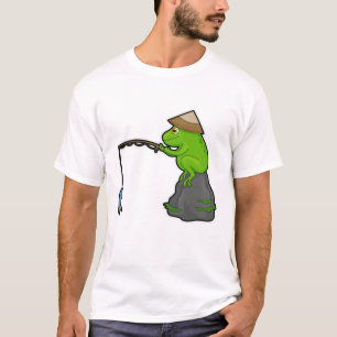 T-shirt Grenouille sur pierre à la pêche avec bâtonnet de 