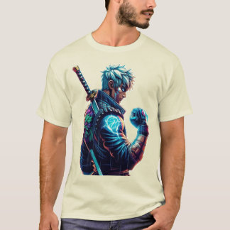 T-shirt Grève D'Abord. Brûle plus fort." Cyberpunk Anime F