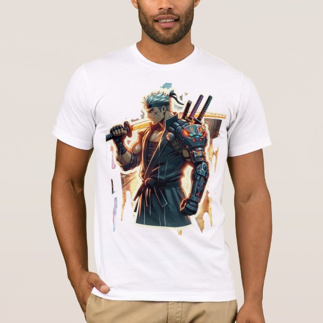T-shirt Grève D'Abord. Brûle plus fort." Cyberpunk Anime F (Devant)