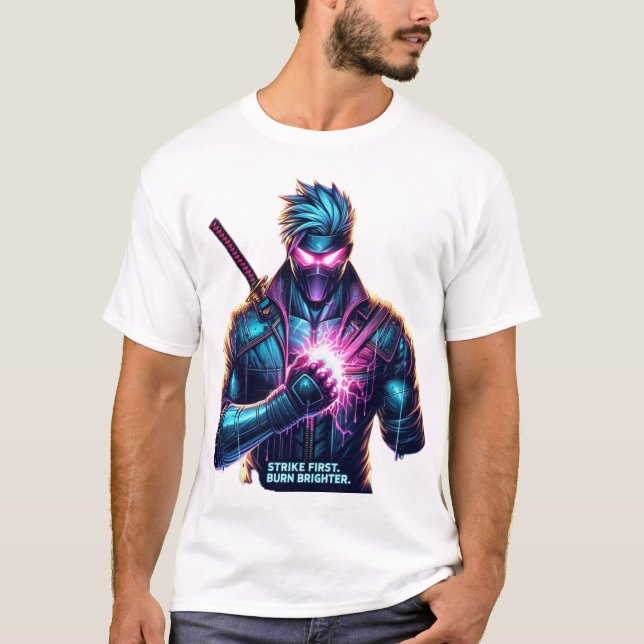 T-shirt Grève D'Abord. Brûle plus fort." Cyberpunk Anime F (Devant)