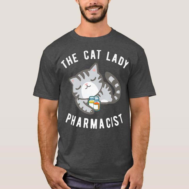 T-shirt Grey Tabby Chat Pharmaciste Kitty Druggist Tee (Devant)