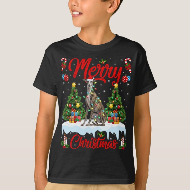 T-shirt Greyhound Dog Lights Xmas Tree Père Noël Greyhound (Devant)