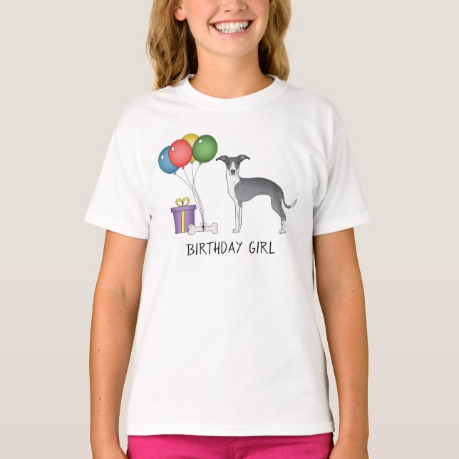 T-shirt Greyhound Italien Bleu Et Blanc - Fille Anniversai (Devant)