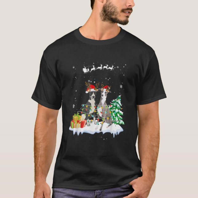 T-shirt Greyhound Père Noël Christmas Tree Light Pyjama Ch (Devant)