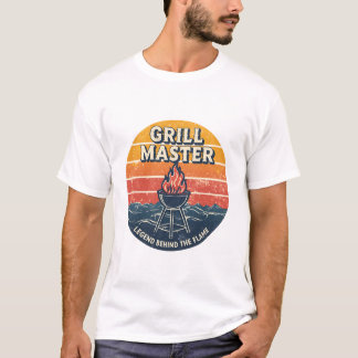 T-shirt Grill Master Legend Behind The Flame  Retro Sunset