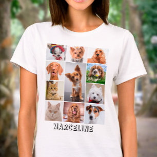 T-shirt Grille de collage de photos de 11 animaux avec tex