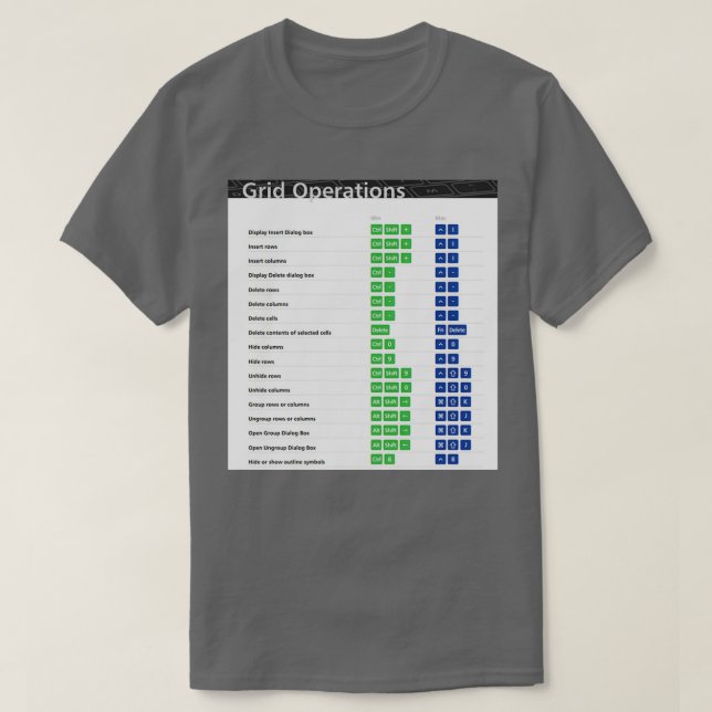 T-shirt Grille Opérations Raccourcis clavier Excel Affiche (Design devant)