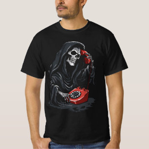 T-shirt Grim Reaper calling on a red phone