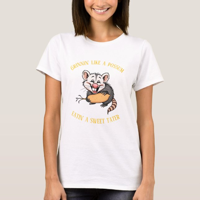 T-shirt Grinnin' comme un possum mange un tatouage doux (Devant)