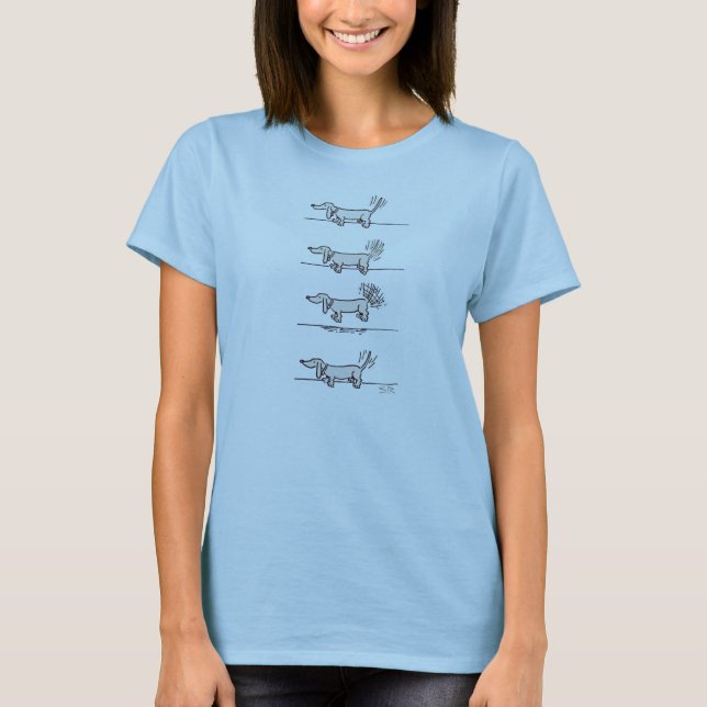 T-shirt gris bleu féminin Dachshund volant (Devant)