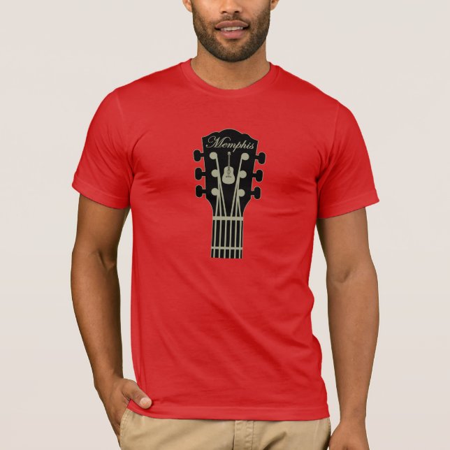 T-shirt Gris de noir de guitare de Memphis sur le rouge (Devant)