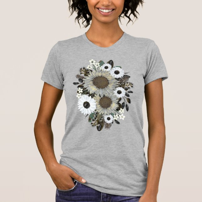 T-shirt gris de tournesol floral (Devant)
