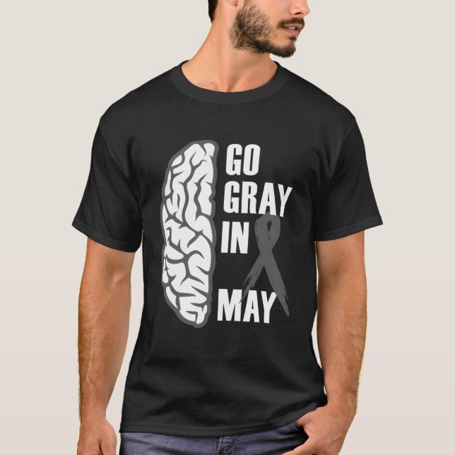 T-shirt Gris En Mai Cancer Du Cerveau Sensibilisation À La (Devant)