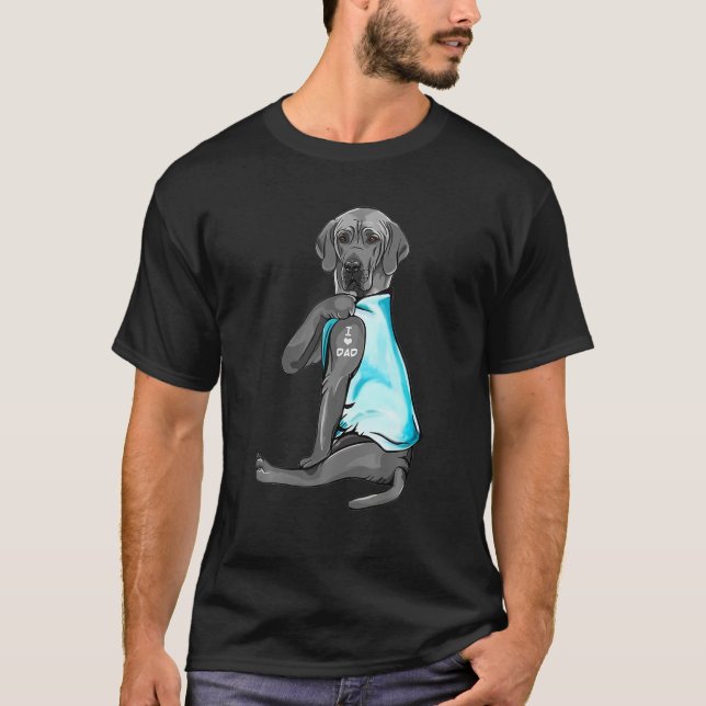 T-shirt Gris Grand Dane Tattoos I Love Papa Cadeau Amoureu (Devant)