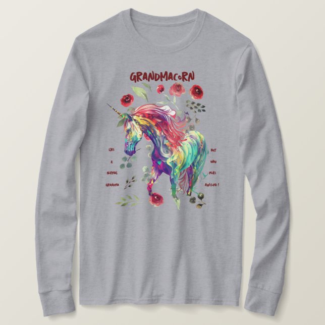 T-shirt (Gris) Grandma Unicorne (Design devant)