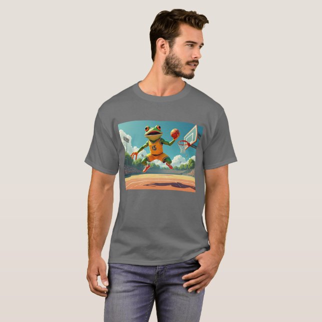 T-shirt gris homme de grenouille de basket (Devant entier)