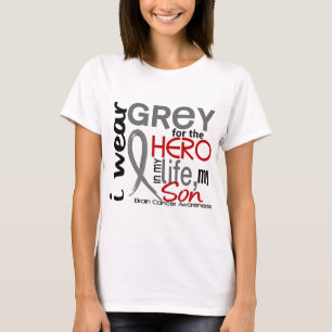 T-shirt Gris pour mon cancer du cerveau de fils du héros 