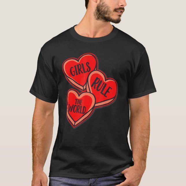 T-shirt Grl Pwr Girl Rule The World Hearts Feminist Womens (Devant)