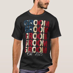 T-shirt Groom Bride Est. Drapeau américain 2025 : Des coup
