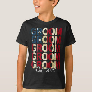 T-shirt Groom Bride Est. Drapeau américain 2025 : Des coup