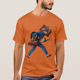 T-shirt Groom d'époque en uniforme, valise et club de golf